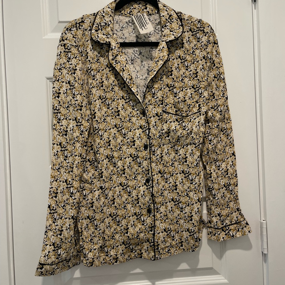 Free People Yellow and Black Floral Top